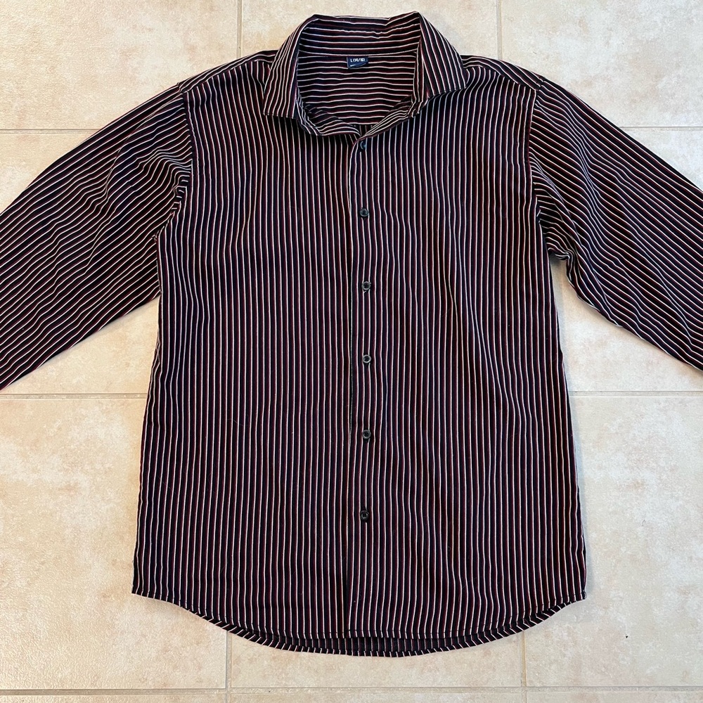 Boys 14/16 Black and Red Stripe Button Up Dress Shirt - Picture 2 of 5